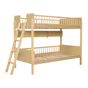 English Elm Twin Over Solid Wood Bunk Bed with Built in Shelves and Reversible Ladder N7090002224N