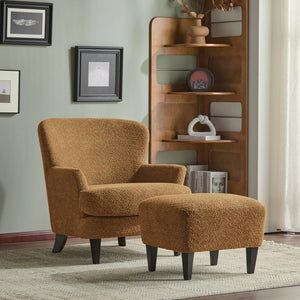 English Elm Christopher Knight Home® - Gerald Boucle Upholstered Club Chair with Tapered Birch Legs, Tonal Piping and Cozy Texture Caramel 33 L x 32.75 W x 30 H N776P243523Y