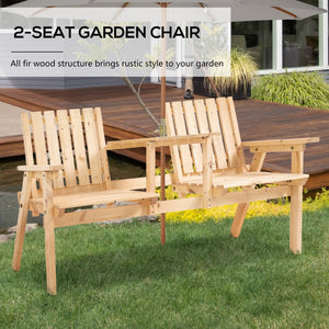 English Elm Bench with Built-in Table and Umbrella Hole Slatted Fir Wood Outdoor Patio Seat T3971P389275