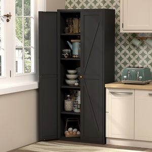 English Elm 2 Door Steel Pantry Cabinet Powder Coated Finish Gold Hardware Adjustable Shelves Tall Storage Black T3625P366653