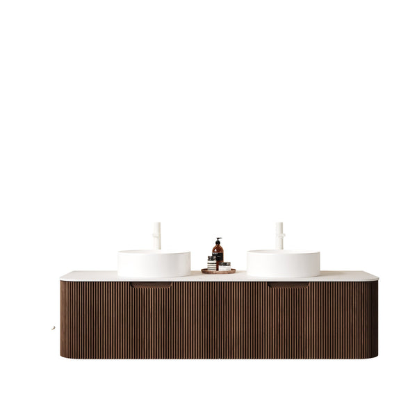 English Elm Dina 60" Wall-Mounted Bathroom Vanity With 2 Ceramic Sinks, Stylish Storage & Modern Curved Design W2615S00127