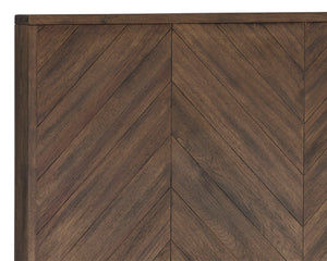 Sunpan GREYSON Queen Bed in Smoked Acacia - Handcrafted Chevron Headboard with Brass-Nickel Feet 102589