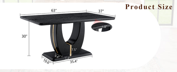 English Elm Modern Mdf Dining Table Seats Six with U-shaped Legs for Minimalist Interiors Black W1151S04162