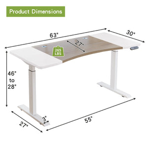 English Elm 63"×30" Curved Dual Motor Standing Desk with Memory Presets for Home Office W614P431995