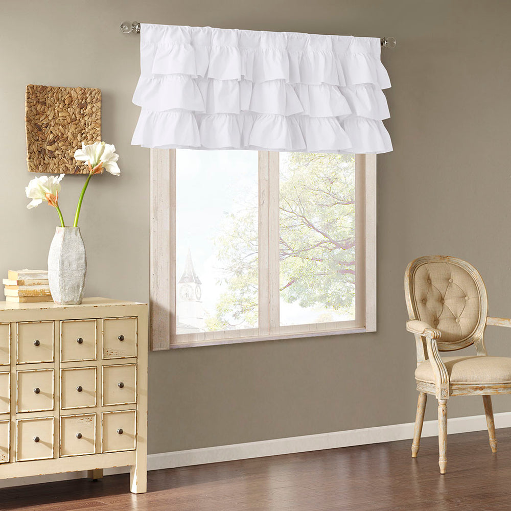 JLA Home Madison Park - Cotton Vintage-Inspired Oversized Ruffle Valance in Crisp White — Soft Cotton Voile, Rod Pocket Elegance MP41-5174