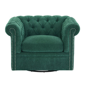 English Elm Christopher Knight Home® - Chesterfield Swivel Club Chair with Deep Button Tufting, Nailhead Trim, 360° Metal Swivel Comfort Dark Green 39.25 L x 33.85 W x 27.85 H N776P195601T
