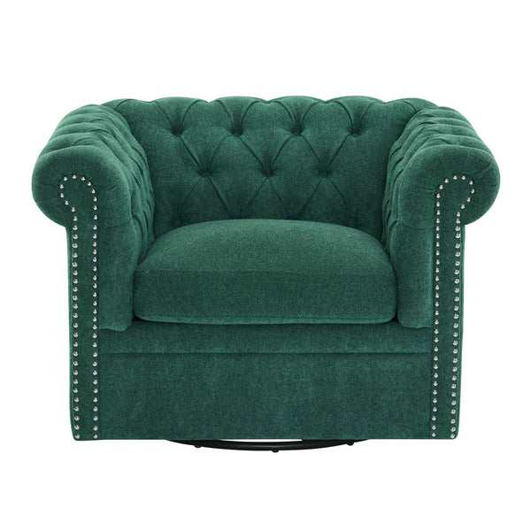 English Elm Christopher Knight Home® - Chesterfield Swivel Club Chair with Deep Button Tufting, Nailhead Trim, 360° Metal Swivel Comfort Dark Green 39.25 L x 33.85 W x 27.85 H N776P195601T