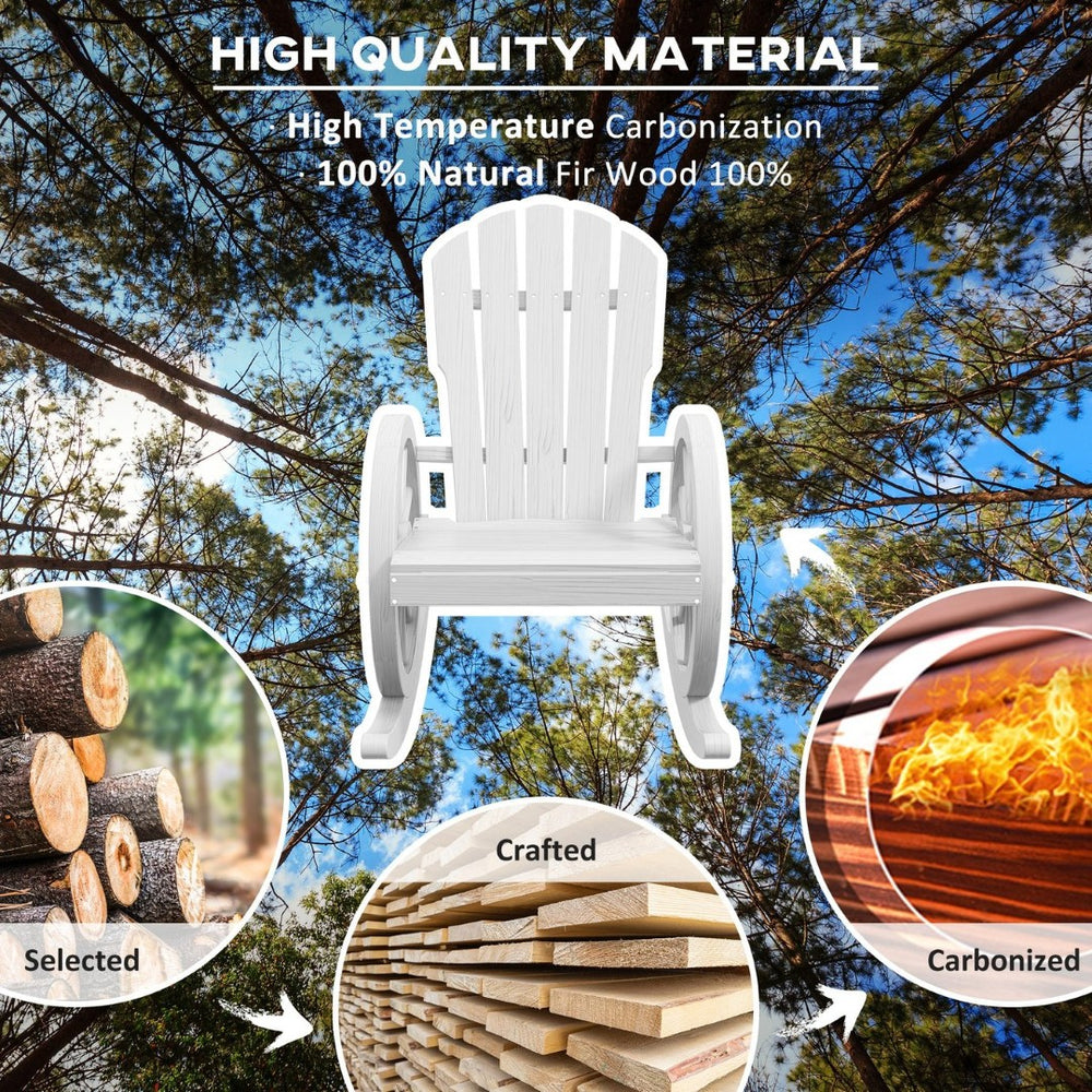 English Elm Outsunny Wooden Rocking Chair - Adirondack Style With Wagon Wheel Armrests For Perfect Outdoor Relaxation W2225P200890-GIGA