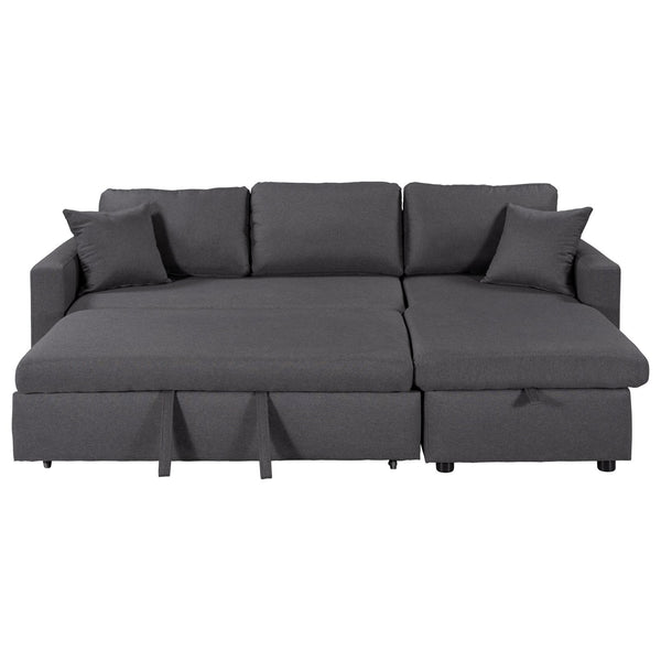 English Elm U_STYLE 87.44" Upholstery Sleeper Sectional Sofa Grey with Twin Fold-Out Bed, Storage & 2 Cushions WY000321AAE