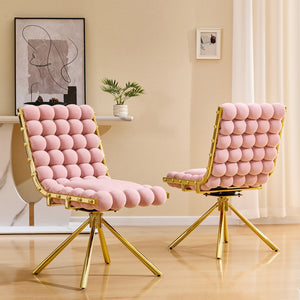 English Elm Cream Dutch Velvet Swivel Chair Tufted Bubble Backrest Glam Armless Accent Seat Gold,Pink W3875P448020