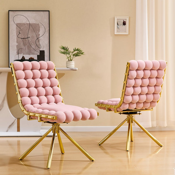 English Elm Cream Dutch Velvet Swivel Chair Tufted Bubble Backrest Glam Armless Accent Seat Gold,Pink W3875P448020