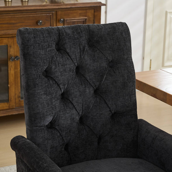 English Elm Upholstered Chenille Accent Dining Chair with Tufted Diamond Back, Curved Solid Wood Legs, Comfortable Support Black W1143P346928