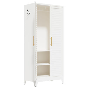 English Elm White Steel Freestanding Wardrobe Cabinet with Rod and Shelves for Dorm or Apartment T2398P480394