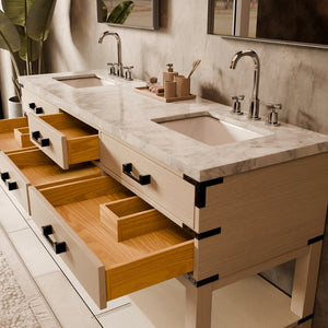 English Elm White Oak Double Bath Vanity – Elegant 72” W X 22” D Design With Ample Storage & Easy Installation B2731P260315-GIGA