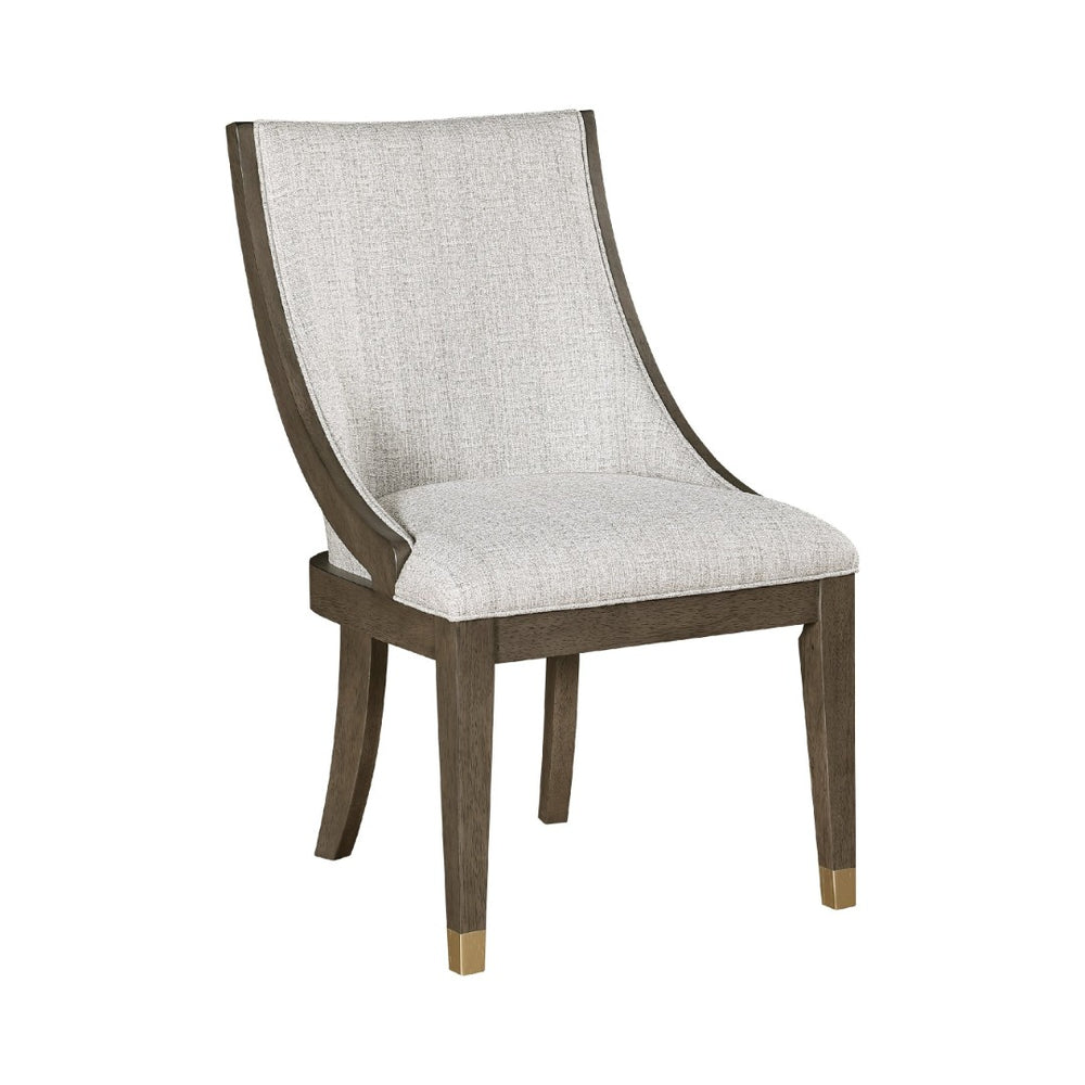 English Elm Greta Sculptural Armchair Set Beige Linen Upholstery Oak Veneer Gold Leg Accents B056P412634