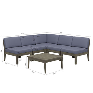 English Elm Christopher Knight Home® - Grenada 5-Seater Outdoor Acacia Wood Sectional Sofa Set With Water-Resistant Cushions, Grey+Dark Grey N773OS00059G