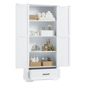 English Elm Tall Bathroom Storage Cabinet — Slim 72.64" White MDF Organizer with 2 Doors, Drawer, Adjustable Shelves, Anti-Tip WF326355AAK