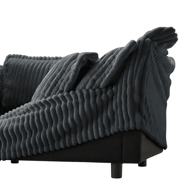 English Elm Slipcovered Sectional 2-Seater Sofa With Detachable Ottoman, Cozy Gray Corduroy & Washable Covers W3041S00216-GIGA