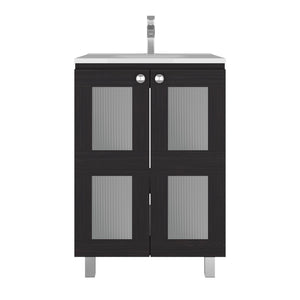 English Elm Haysi Frosted Glass Bathroom Vanity with Resin Sink and Shelved Storage Cabinet B070S00415