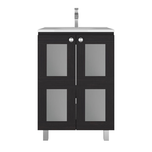 English Elm Haysi Frosted Glass Bathroom Vanity with Resin Sink and Shelved Storage Cabinet B070S00415