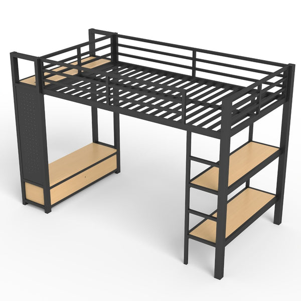 English Elm Full Size Pine Loft Bed House Frame with Slide Bookshelves and Moon Star Rails W1580S00590