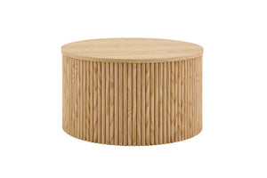 English Elm 2-piece Round Nesting Tables with Fluted Column Base Hidden Storage Oak Grain Finish Wood W3875P396797