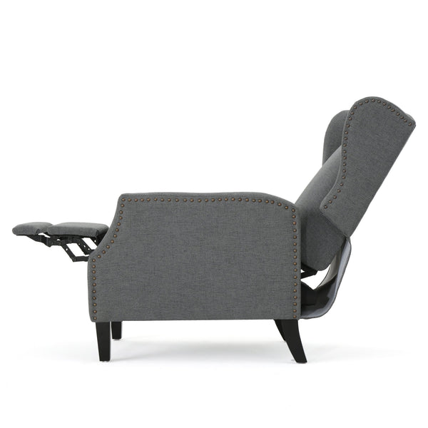English Elm Christopher Knight Home® - Pushback Recliner Chair with Nailhead Trim and Wingback Design, Plush Fabric Comfort for Living Rooms Charcoal 60760.00CCL