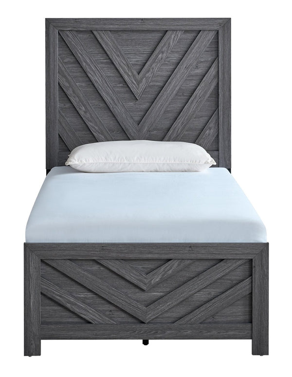 English Elm Rustica Twin Panel Bed Gray Laminated Finish Trim Overlay Headboard Guest Room Frame B078S00654