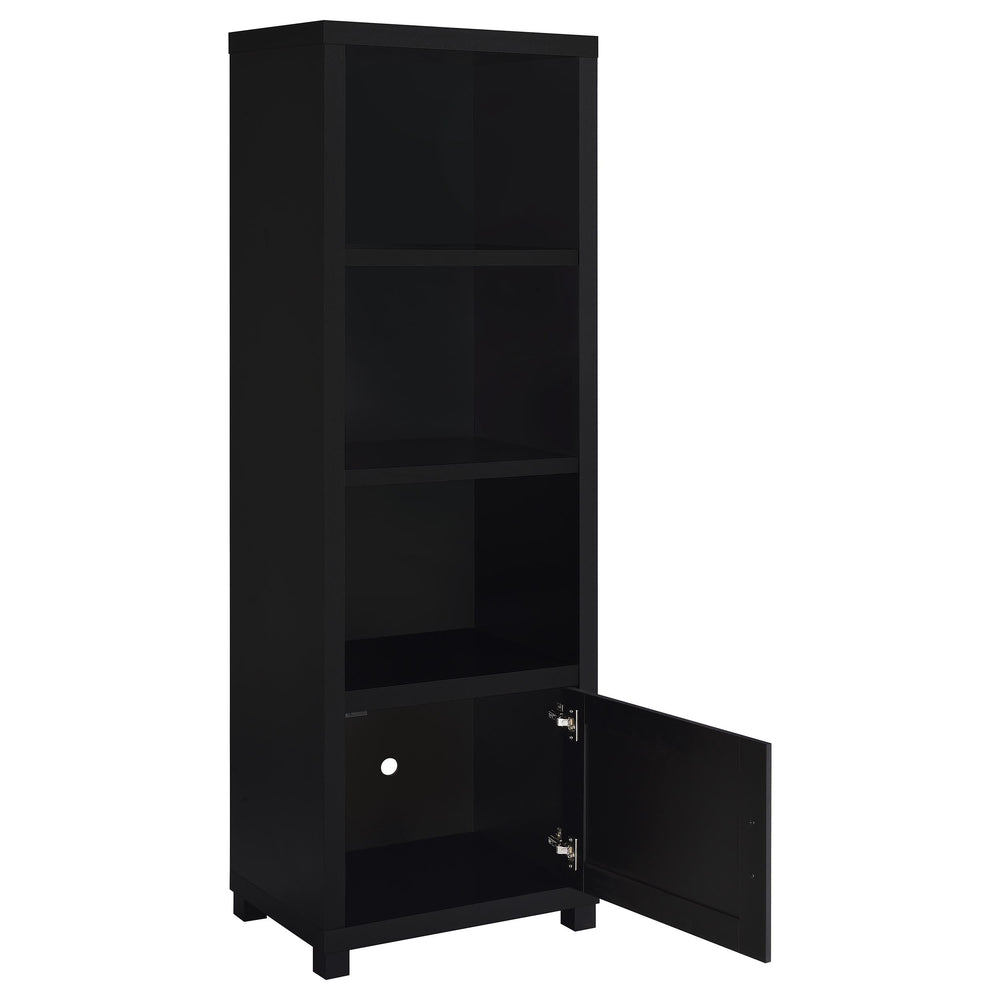 English Elm Sandlin Black 3-Shelf Media Tower with Cabinet — Tall 70.75" Engineered Wood Storage for Living Room Decor and Books B062P299923
