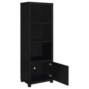 English Elm Sandlin Black 3-Shelf Media Tower with Cabinet — Tall 70.75" Engineered Wood Storage for Living Room Decor and Books B062P299923
