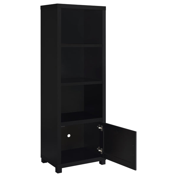 English Elm Sandlin Black 3-Shelf Media Tower with Cabinet — Tall 70.75" Engineered Wood Storage for Living Room Decor and Books B062P299923