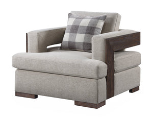 English Elm Niamey 3PC Fabric Living Room Set in Walnut Finish with Reversible Foam Cushions & Toss Pillows B2726S00198