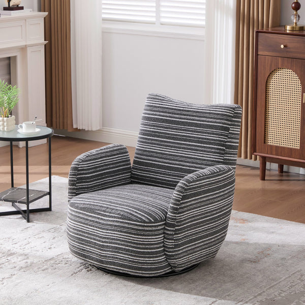 English Elm Modern Boucle 360° Swivel Leisure Chair with High‑Resilience Sponge, Supportive Curve, 550lb Capacity Dark Gray W395P355513