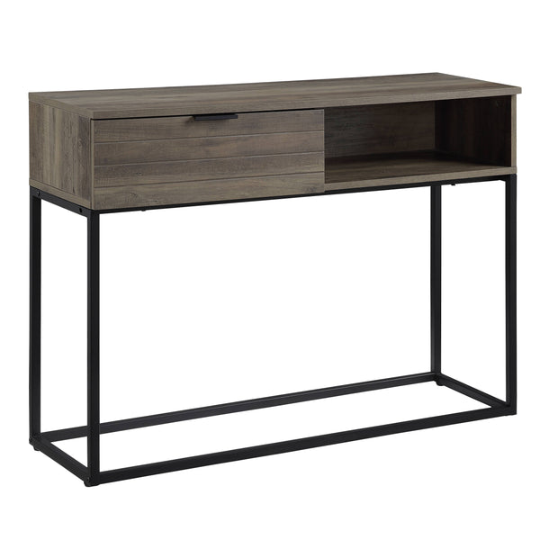 English Elm Galeno Rustic Oak Writing Desk with Black Metal Legs, Industrial Durable Composite Wood Storage﻿ B2726P243694
