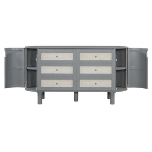 English Elm Full Murphy Bed with Woven Rattan Cabinet Front and Built-in Side Storage Units Gray LP000599AAE