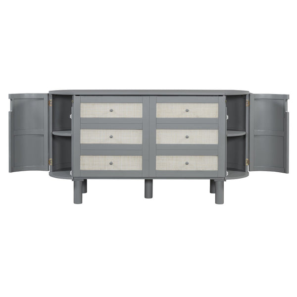 English Elm Full Murphy Bed with Woven Rattan Cabinet Front and Built-in Side Storage Units Gray LP000599AAE