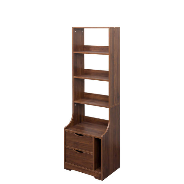 English Elm Night Multi-Function Nightstand with 2 Drawers and 4-Tier Bookshelf Vertical Space Saver Walnut W331P248063