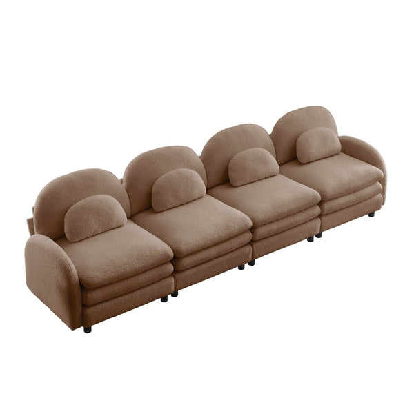 English Elm Teddy Fleece Modular Cloud Sofa Four Seat Curved Sculptural Design for Modern Living Rooms Camel W5656S00107