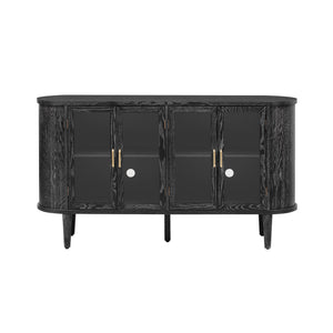 English Elm TREXM Modern Farmhouse Sideboard Cabinet with Fluted Panels, Tempered Glass Doors & Adjustable Shelves Black N715P264923B