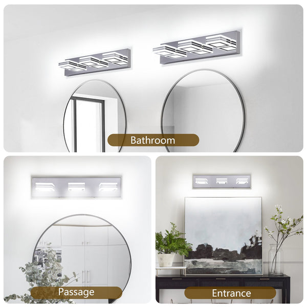 English Elm Modern Dimmable 3-Light LED Vanity Light Chrome Iron Acrylic Over Mirror Bath Wall Sconce LED W2312P374878