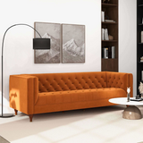 English Elm Ashcroft Furniture - Evelyn Mid Century Modern Burnt Orange Velvet Luxury Chesterfield Sofa