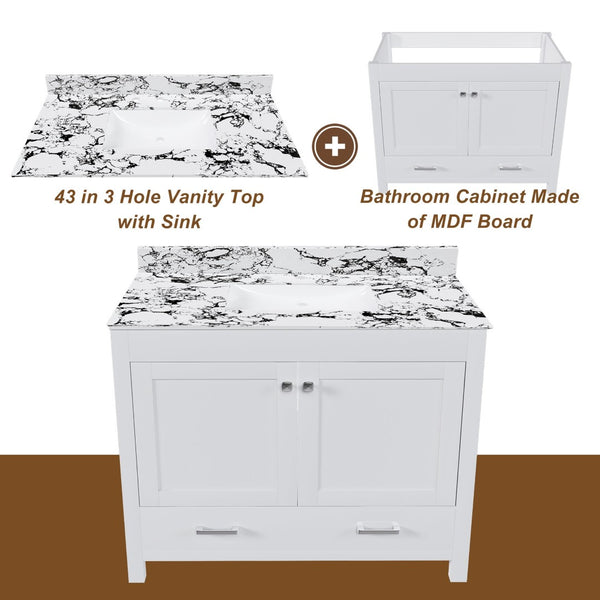English Elm Modern 43 Inch Bathroom Vanity Solid Wood Cabinet with Soft Close Drawers Storage W509S00171