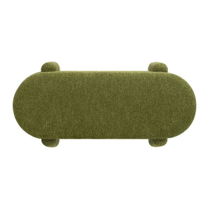 English Elm Jennifer Taylor Home - Hugo 49" Oval Fully Upholstered Storage Bench in Moss Boucle — Cozy sherpa-like texture, chic modern style, versatile seating and hidden storage (50" L x 19" W x 15" H) Green B2719P238468