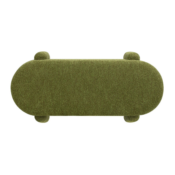 English Elm Jennifer Taylor Home - Hugo 49" Oval Fully Upholstered Storage Bench in Moss Boucle — Cozy sherpa-like texture, chic modern style, versatile seating and hidden storage (50" L x 19" W x 15" H) Green B2719P238468