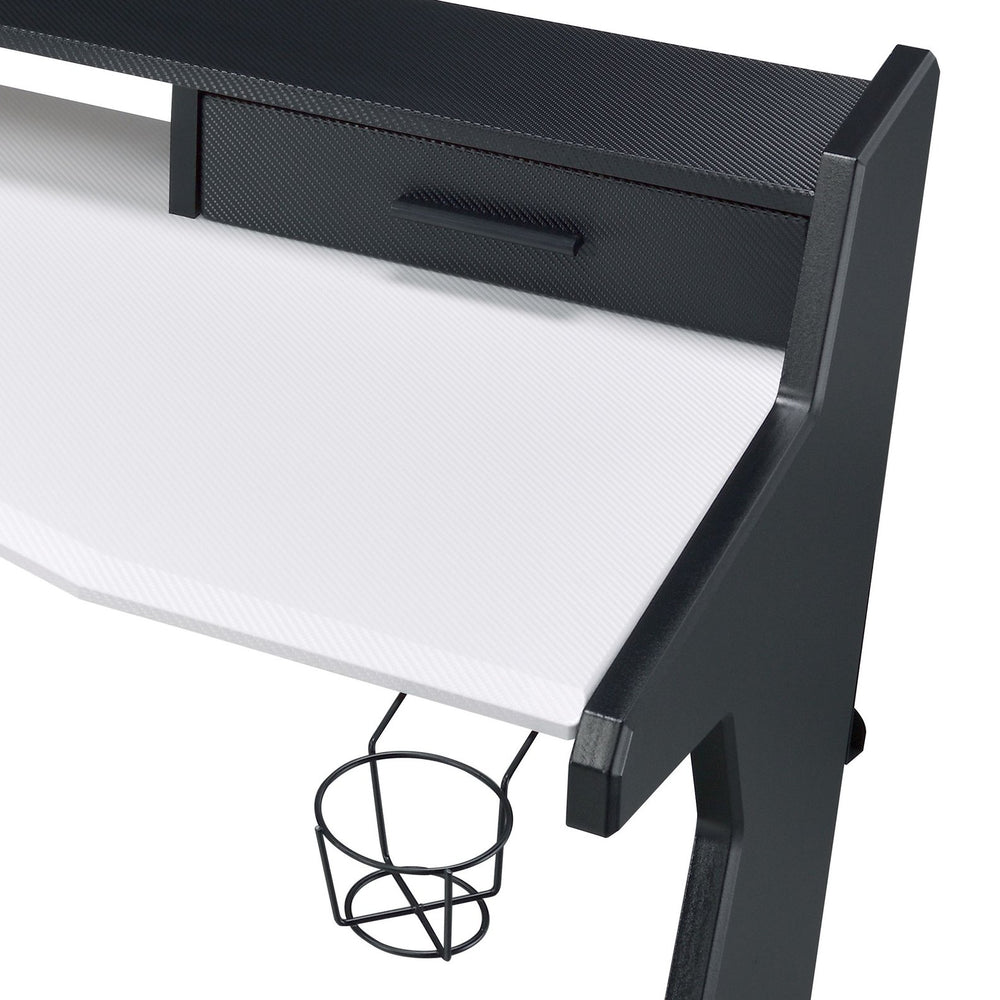 English Elm Black Black and White 2-Drawer Gaming Desk with Open Compartment, Weatherproof Design for Year-Round Use B062P215511