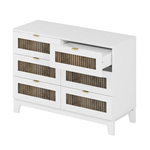 English Elm 4-Pieces Queen Platform Bed Set with Storage Nightstands & Dresser, Wooden Strip Accent, Modern Farmhouse Elegance White 52.17 L x 18.5 W x 11.81 H HL000191AAK
