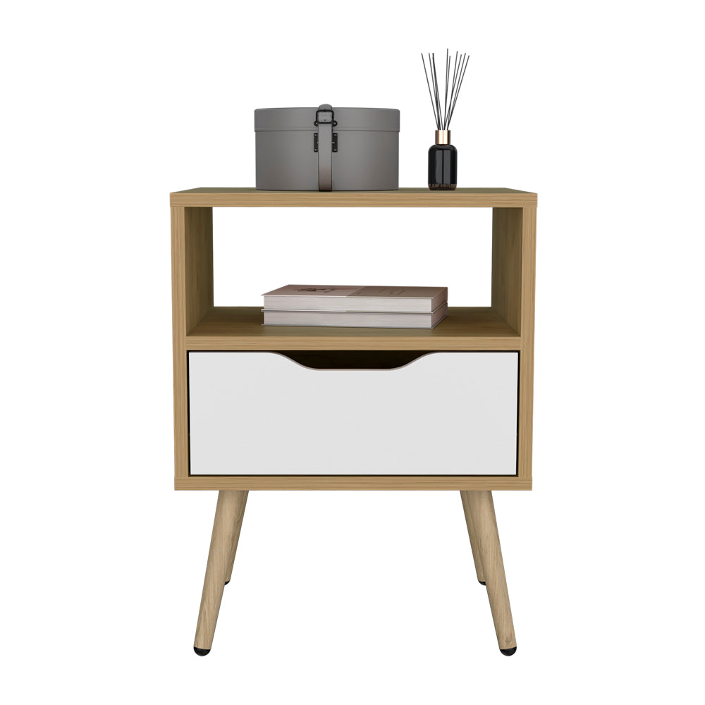 English Elm Kechi Nightstand with Drawer & Open Shelf White Macadamia – Engineered Wood, Modern Durable Storage B092P286111