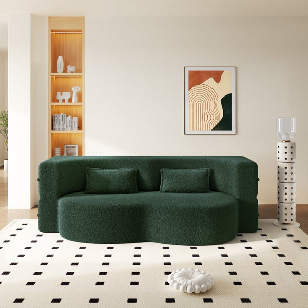 English Elm Modern Corduroy Floor Sofa Foldable Twin Sleeper Foam Filled for Dorms and Playrooms Green W1885P446602