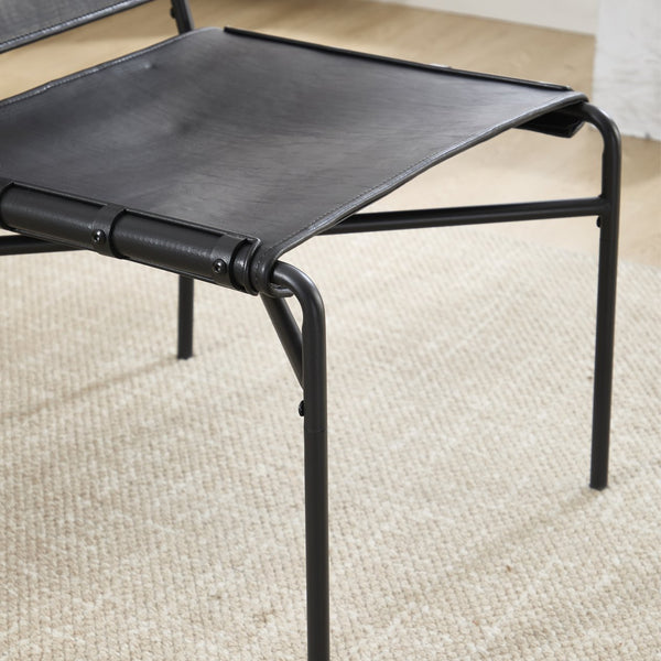 English Elm Retro PU Leather Leisure Chair Set of 2 – Modern Medieval Black Armless Accent Chairs with Metal Legs, Breathable Faux Leather Comfort W3112P254908