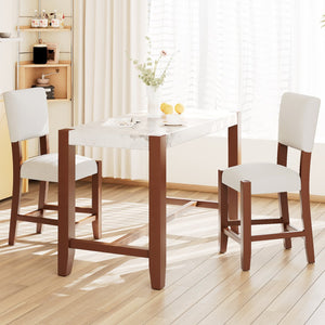 English Elm 3-Piece Faux Marble Counter Height Dining Set for 2 — Mid-Century Chairs, Rubberwood Legs, Easy-Clean Finish N752S001086A